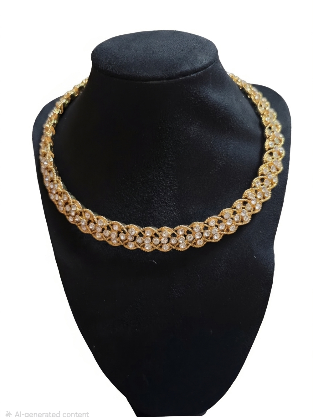 Elegant Gold Toned Crystal Link Choker Necklace - Women Jewelry